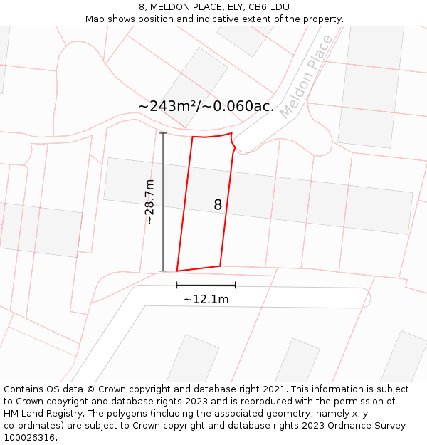 8, MELDON PLACE, ELY, CB6 1DU: Plot and title map