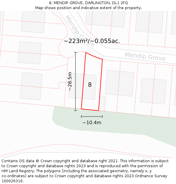8, MENDIP GROVE, DARLINGTON, DL1 2FQ: Plot and title map