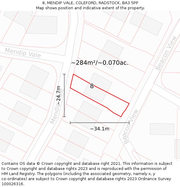 8, MENDIP VALE, COLEFORD, RADSTOCK, BA3 5PP: Plot and title map
