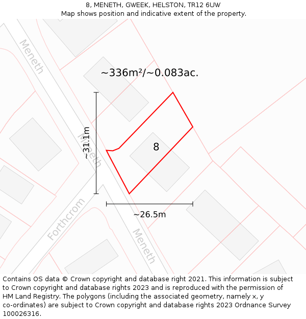 8, MENETH, GWEEK, HELSTON, TR12 6UW: Plot and title map