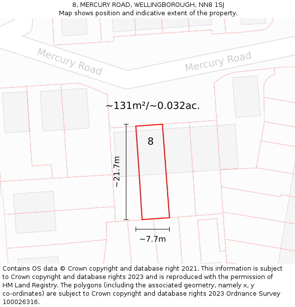 8, MERCURY ROAD, WELLINGBOROUGH, NN8 1SJ: Plot and title map