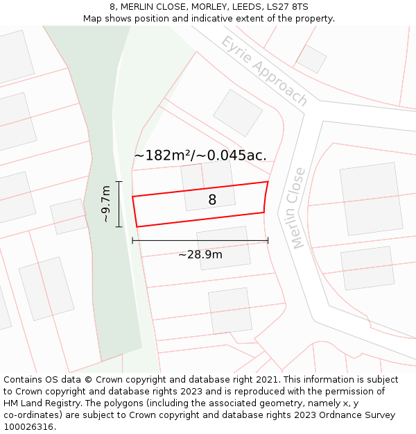 8, MERLIN CLOSE, MORLEY, LEEDS, LS27 8TS: Plot and title map