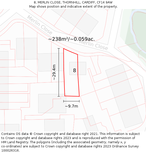 8, MERLIN CLOSE, THORNHILL, CARDIFF, CF14 9AW: Plot and title map