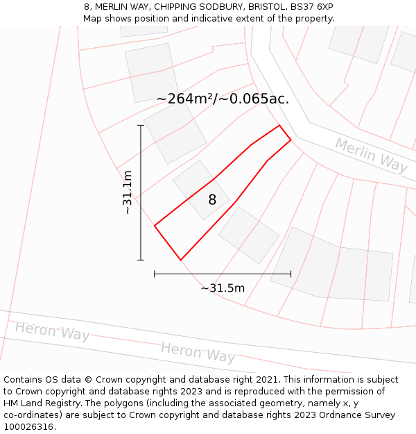 8, MERLIN WAY, CHIPPING SODBURY, BRISTOL, BS37 6XP: Plot and title map