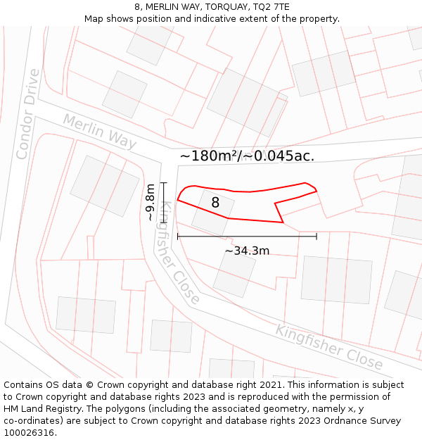 8, MERLIN WAY, TORQUAY, TQ2 7TE: Plot and title map