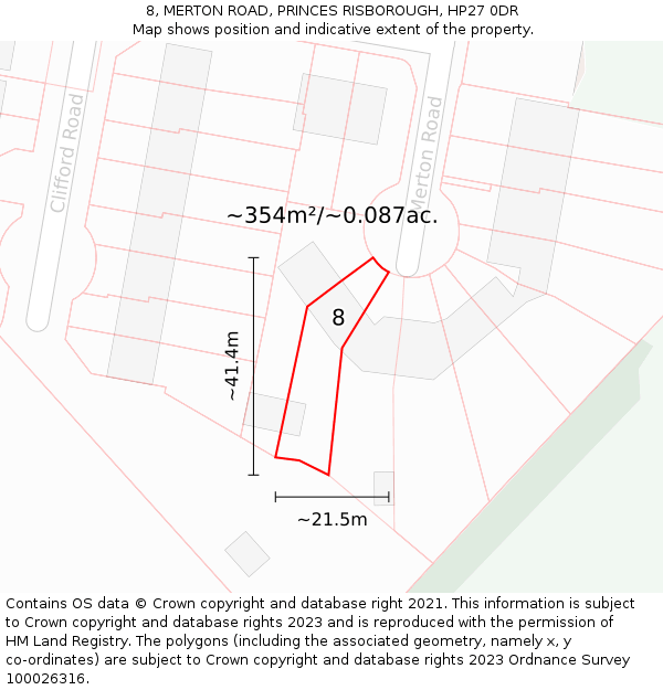 8, MERTON ROAD, PRINCES RISBOROUGH, HP27 0DR: Plot and title map
