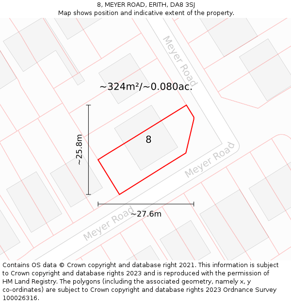 8, MEYER ROAD, ERITH, DA8 3SJ: Plot and title map