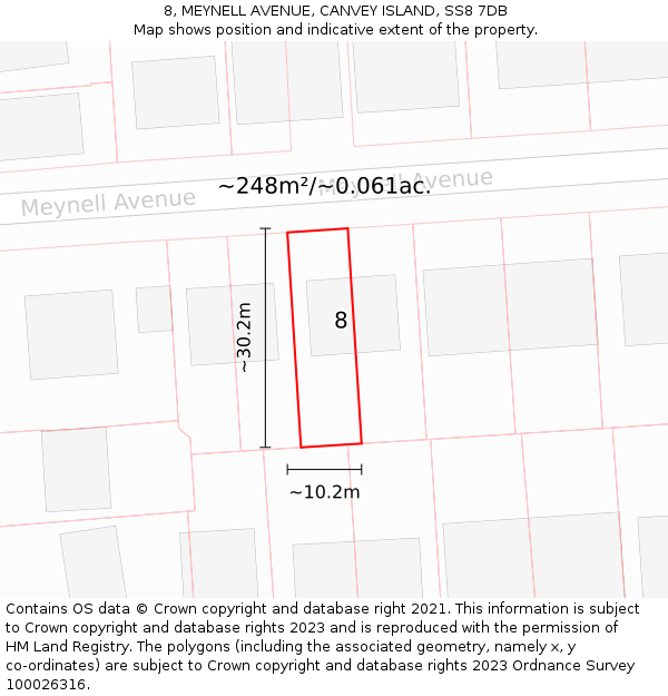 8, MEYNELL AVENUE, CANVEY ISLAND, SS8 7DB: Plot and title map