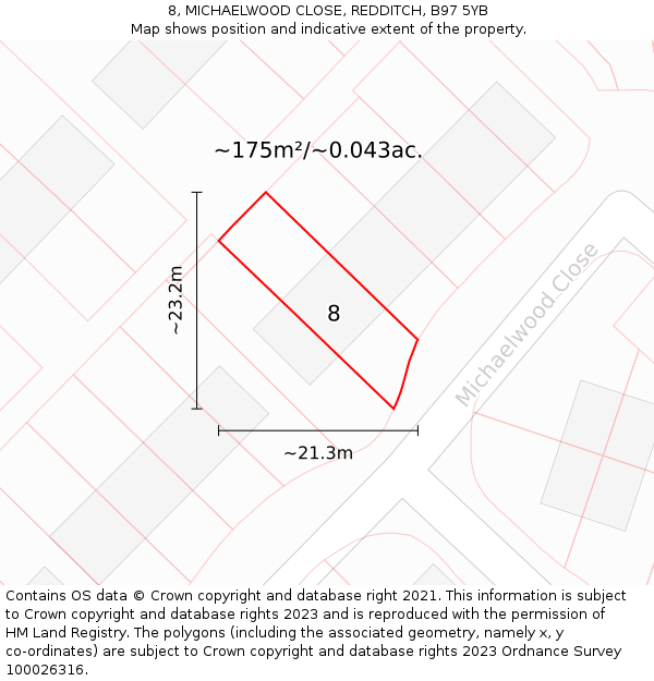8, MICHAELWOOD CLOSE, REDDITCH, B97 5YB: Plot and title map
