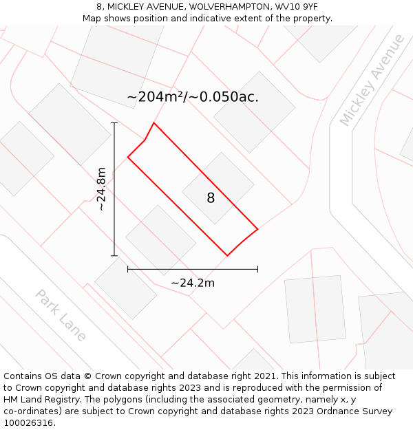 8, MICKLEY AVENUE, WOLVERHAMPTON, WV10 9YF: Plot and title map