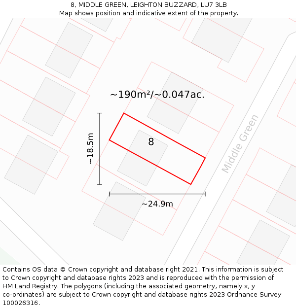 8, MIDDLE GREEN, LEIGHTON BUZZARD, LU7 3LB: Plot and title map