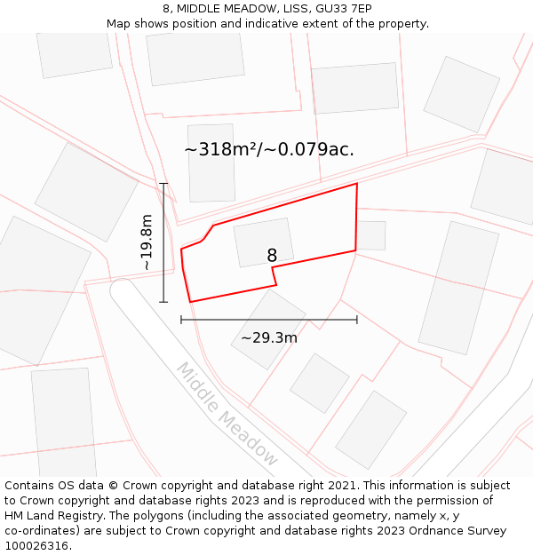 8, MIDDLE MEADOW, LISS, GU33 7EP: Plot and title map