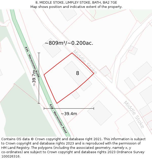 8, MIDDLE STOKE, LIMPLEY STOKE, BATH, BA2 7GE: Plot and title map