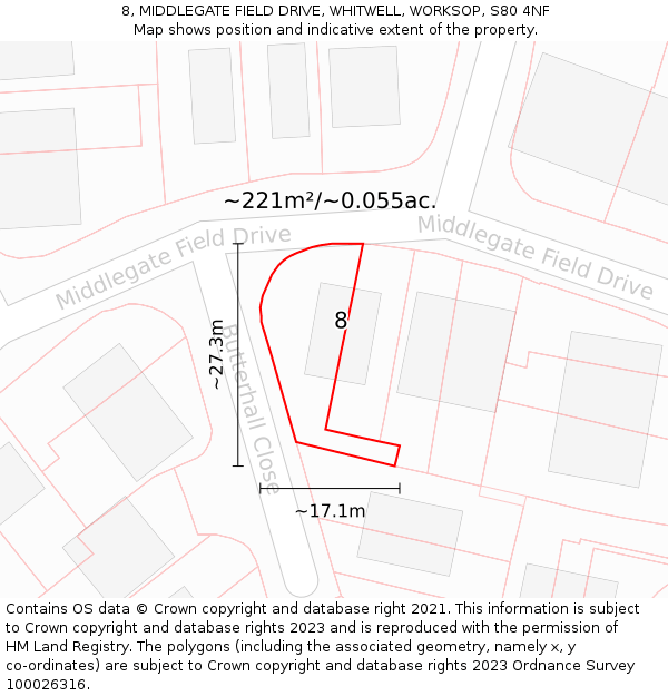 8, MIDDLEGATE FIELD DRIVE, WHITWELL, WORKSOP, S80 4NF: Plot and title map