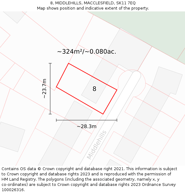 8, MIDDLEHILLS, MACCLESFIELD, SK11 7EQ: Plot and title map