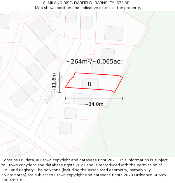 8, MILANO RISE, DARFIELD, BARNSLEY, S73 9PH: Plot and title map