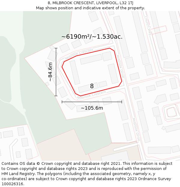 8, MILBROOK CRESCENT, LIVERPOOL, L32 1TJ: Plot and title map