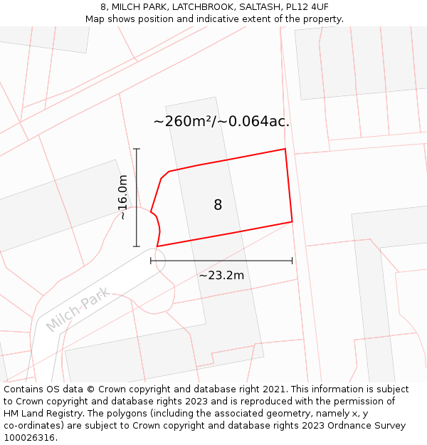 8, MILCH PARK, LATCHBROOK, SALTASH, PL12 4UF: Plot and title map