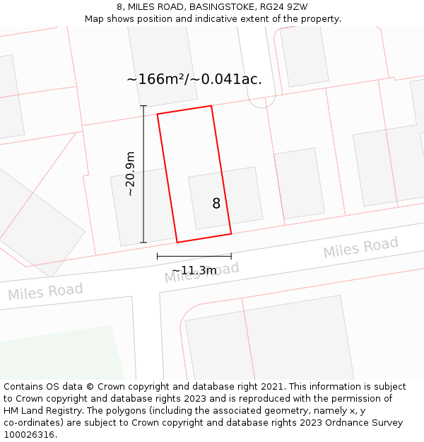 8, MILES ROAD, BASINGSTOKE, RG24 9ZW: Plot and title map