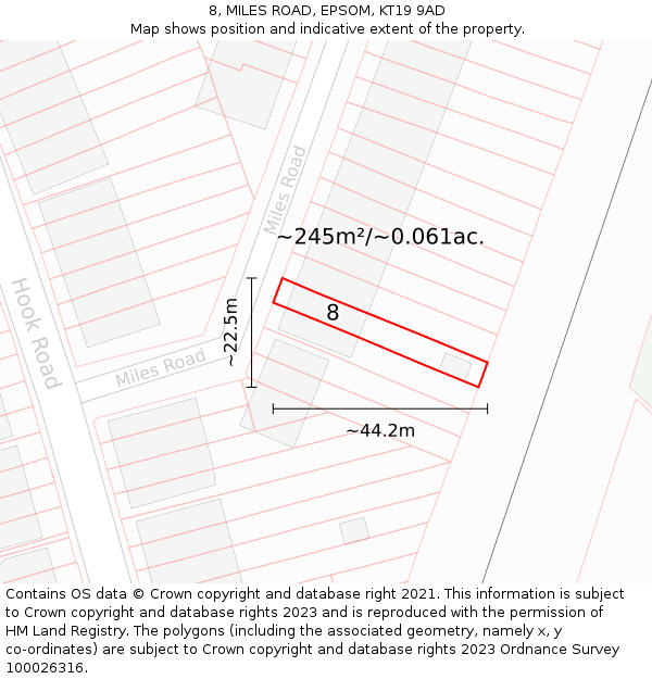8, MILES ROAD, EPSOM, KT19 9AD: Plot and title map