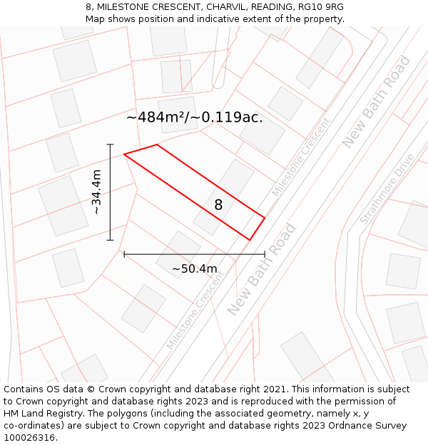 8, MILESTONE CRESCENT, CHARVIL, READING, RG10 9RG: Plot and title map