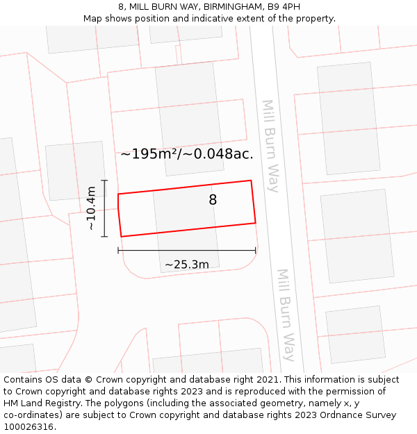 8, MILL BURN WAY, BIRMINGHAM, B9 4PH: Plot and title map