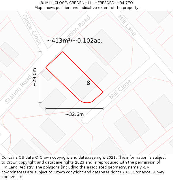 8, MILL CLOSE, CREDENHILL, HEREFORD, HR4 7EQ: Plot and title map