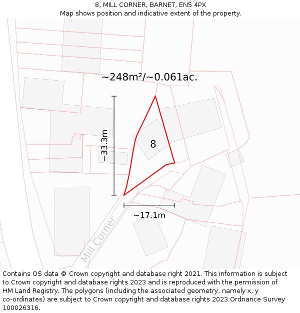 8, MILL CORNER, BARNET, EN5 4PX: Plot and title map