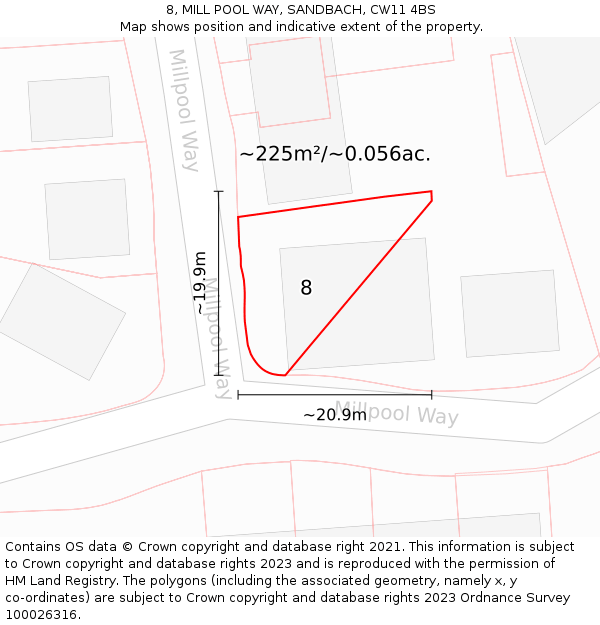 8, MILL POOL WAY, SANDBACH, CW11 4BS: Plot and title map