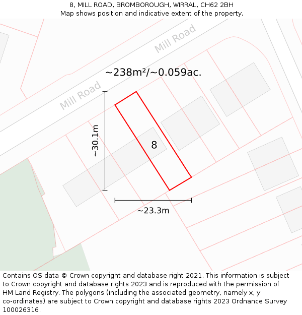 8, MILL ROAD, BROMBOROUGH, WIRRAL, CH62 2BH: Plot and title map