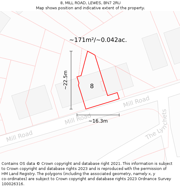 8, MILL ROAD, LEWES, BN7 2RU: Plot and title map
