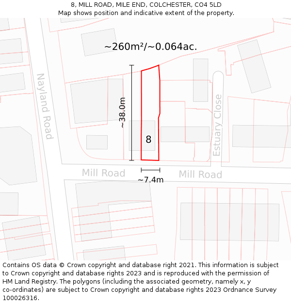 8, MILL ROAD, MILE END, COLCHESTER, CO4 5LD: Plot and title map
