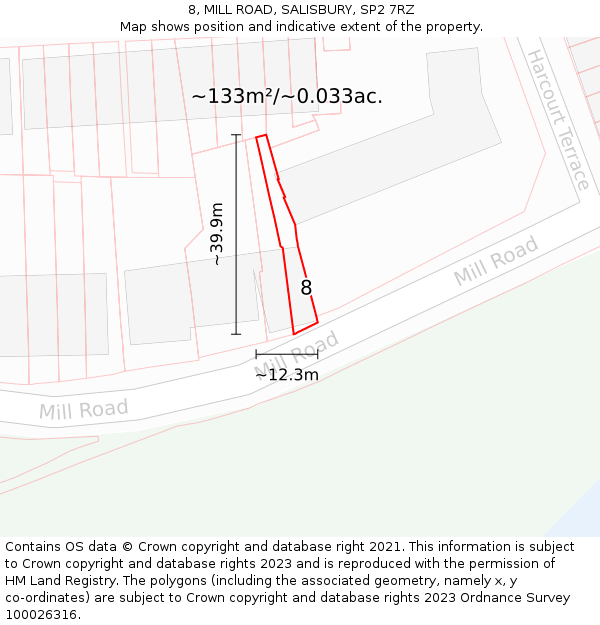 8, MILL ROAD, SALISBURY, SP2 7RZ: Plot and title map