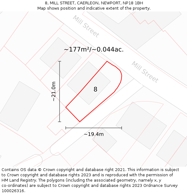 8, MILL STREET, CAERLEON, NEWPORT, NP18 1BH: Plot and title map
