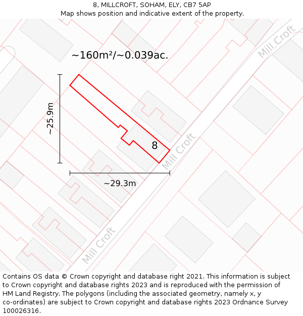 8, MILLCROFT, SOHAM, ELY, CB7 5AP: Plot and title map