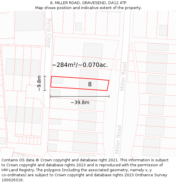 8, MILLER ROAD, GRAVESEND, DA12 4TP: Plot and title map