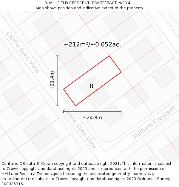 8, MILLFIELD CRESCENT, PONTEFRACT, WF8 4LU: Plot and title map