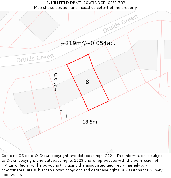 8, MILLFIELD DRIVE, COWBRIDGE, CF71 7BR: Plot and title map