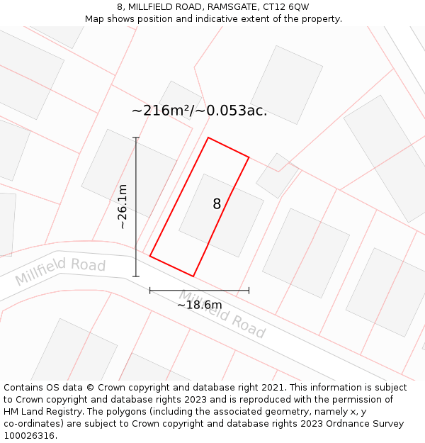 8, MILLFIELD ROAD, RAMSGATE, CT12 6QW: Plot and title map