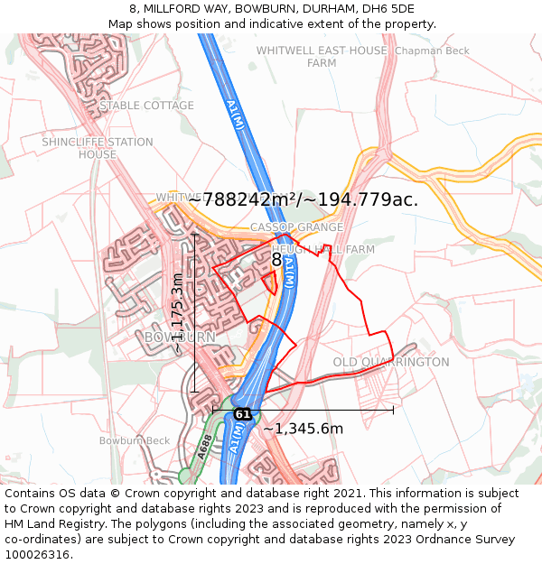 8, MILLFORD WAY, BOWBURN, DURHAM, DH6 5DE: Plot and title map