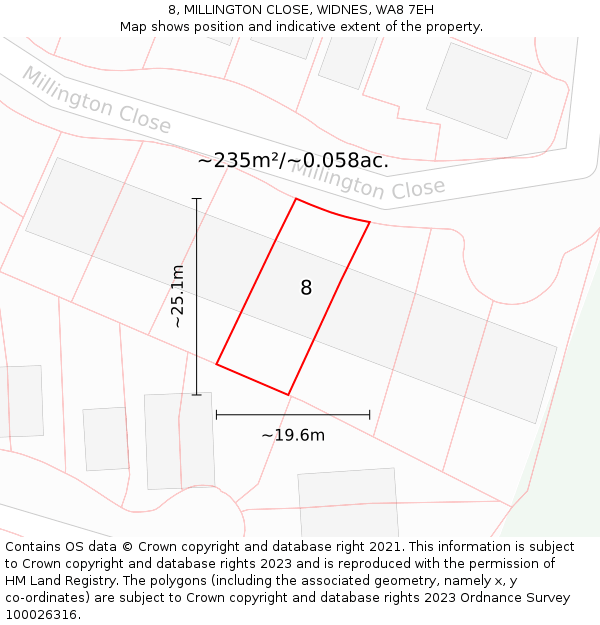 8, MILLINGTON CLOSE, WIDNES, WA8 7EH: Plot and title map
