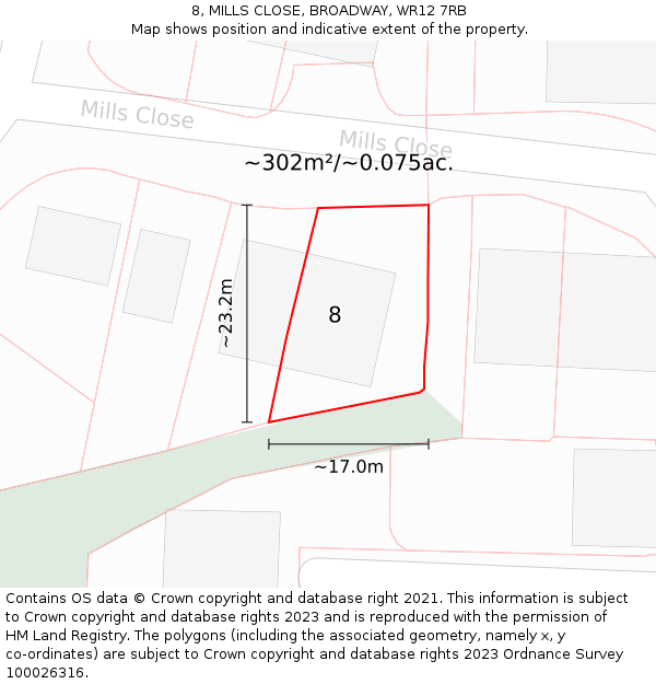 8, MILLS CLOSE, BROADWAY, WR12 7RB: Plot and title map