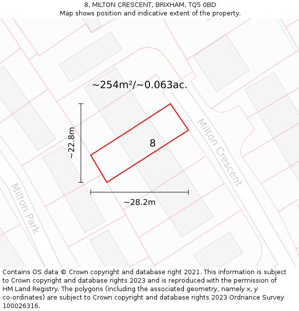 8, MILTON CRESCENT, BRIXHAM, TQ5 0BD: Plot and title map