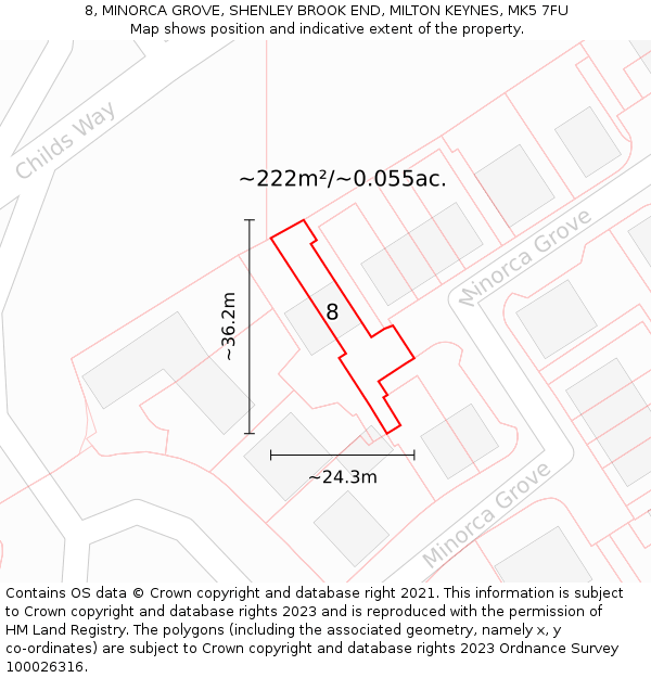 8, MINORCA GROVE, SHENLEY BROOK END, MILTON KEYNES, MK5 7FU: Plot and title map