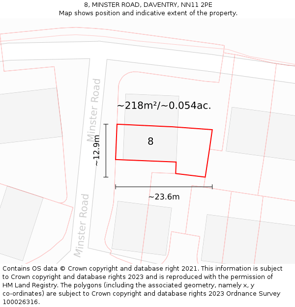 8, MINSTER ROAD, DAVENTRY, NN11 2PE: Plot and title map