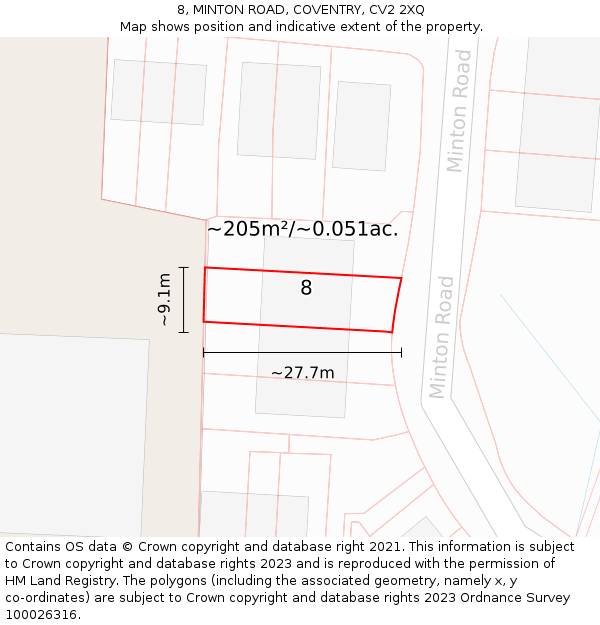 8, MINTON ROAD, COVENTRY, CV2 2XQ: Plot and title map