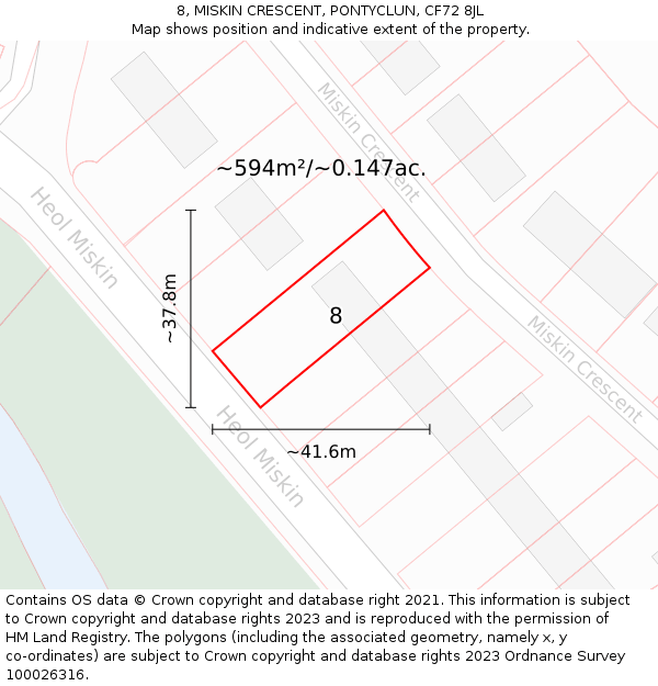 8, MISKIN CRESCENT, PONTYCLUN, CF72 8JL: Plot and title map