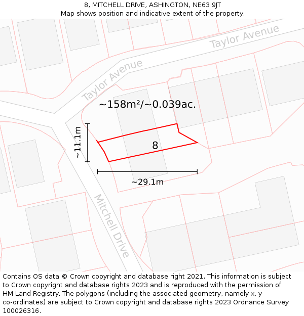 8, MITCHELL DRIVE, ASHINGTON, NE63 9JT: Plot and title map