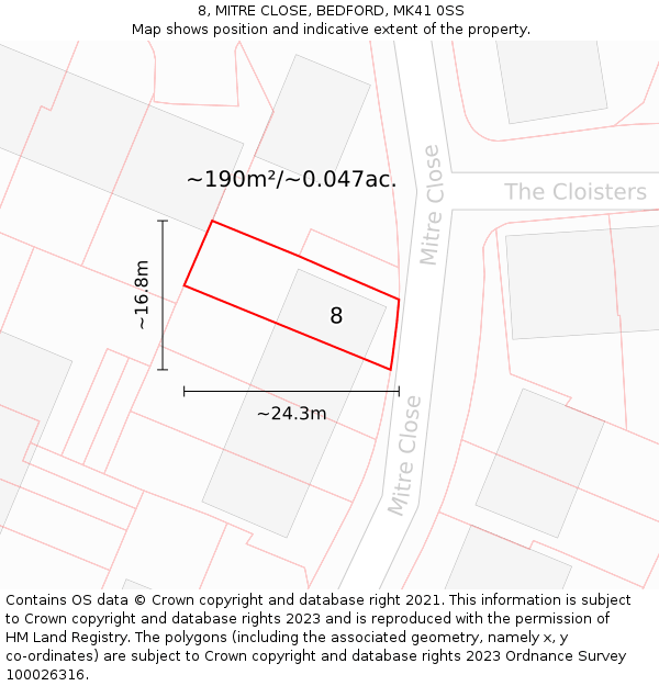 8, MITRE CLOSE, BEDFORD, MK41 0SS: Plot and title map