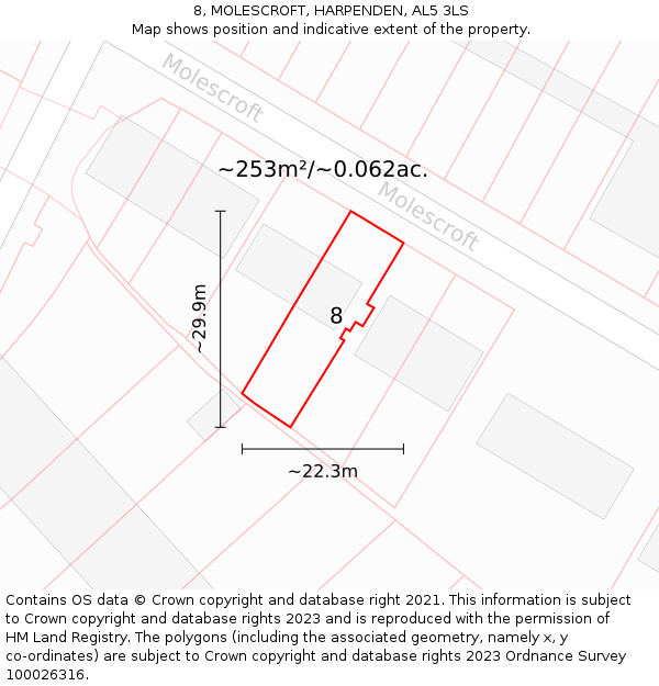 8, MOLESCROFT, HARPENDEN, AL5 3LS: Plot and title map